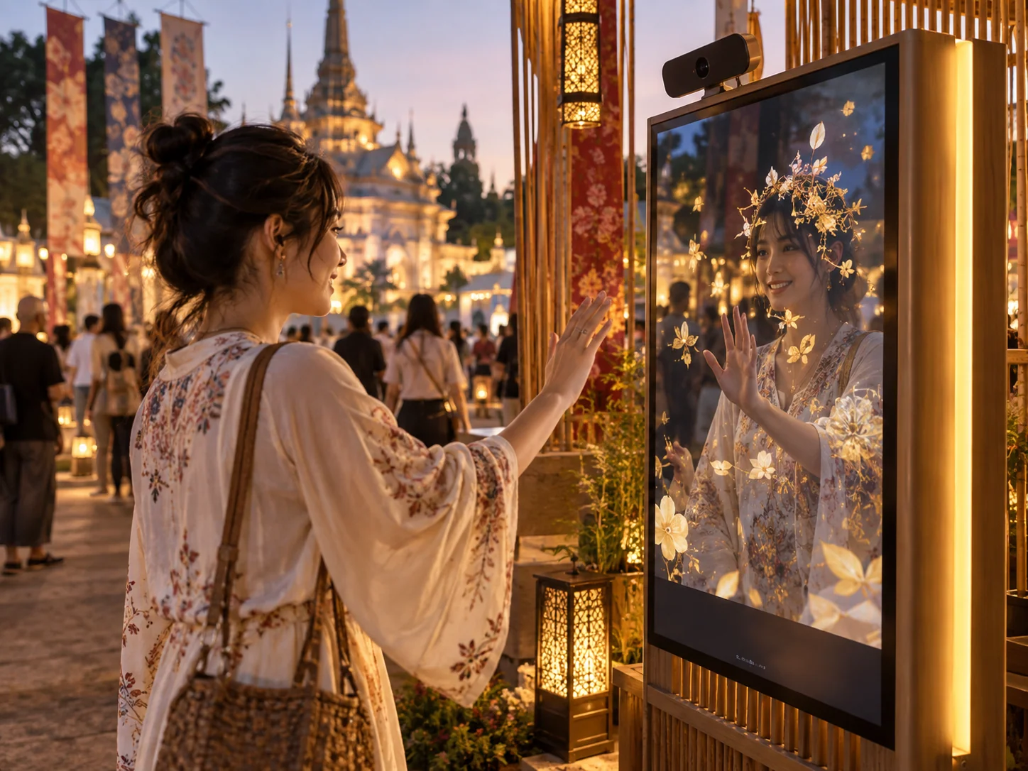 Illustrative AR · Effects installation in Cultural festivals, showing visitors using the experience