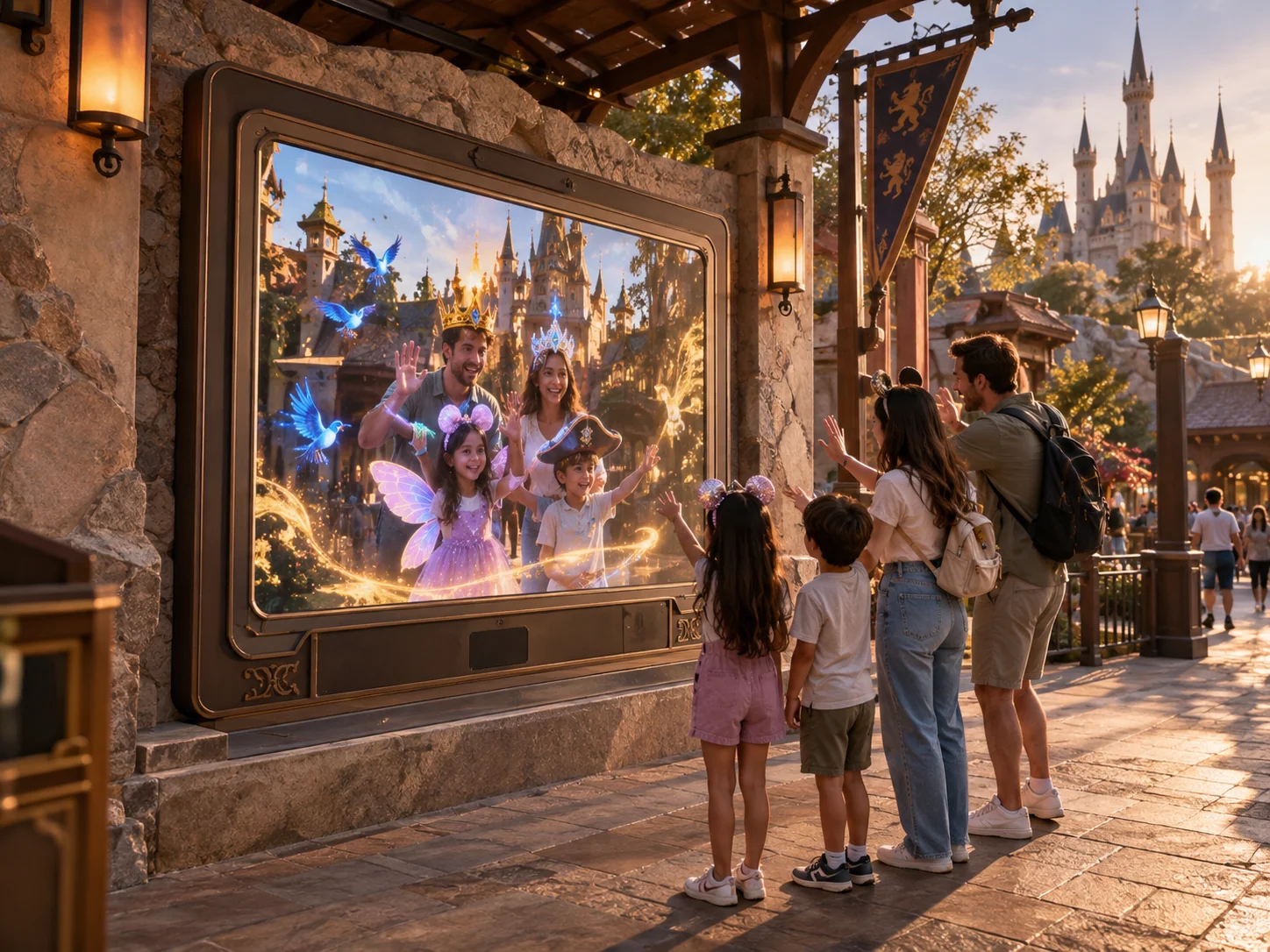 Illustrative AR · Effects installation in Theme parks, showing visitors using the experience