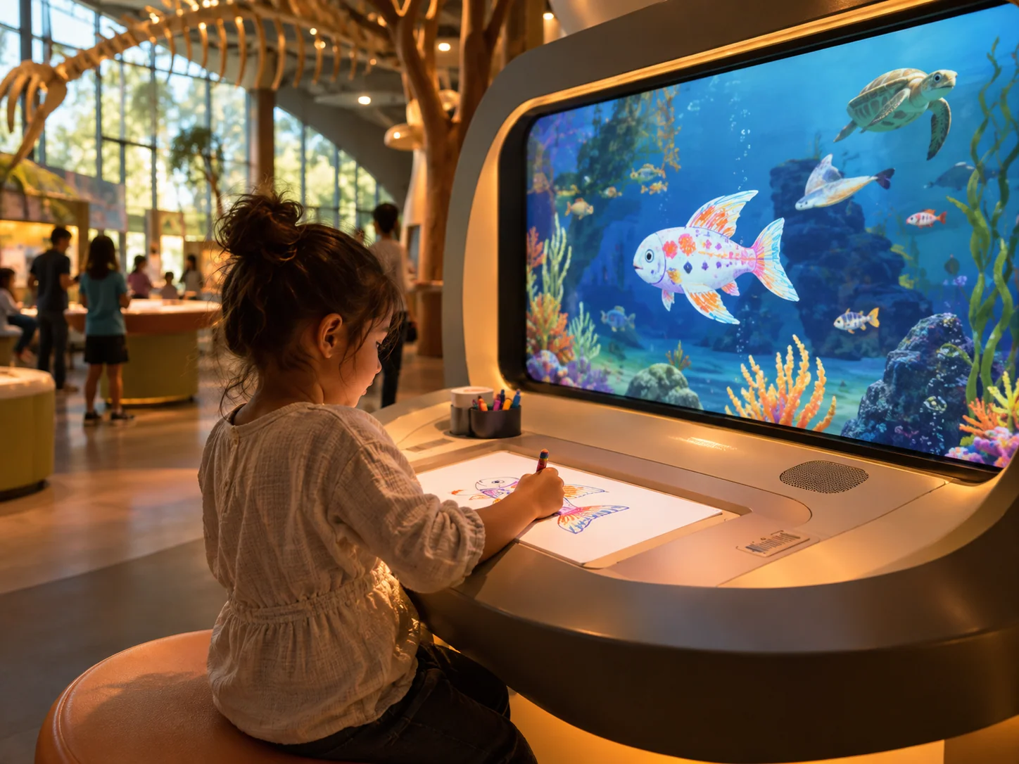 Illustrative Draw installation in Children’s museums, showing visitors using the experience