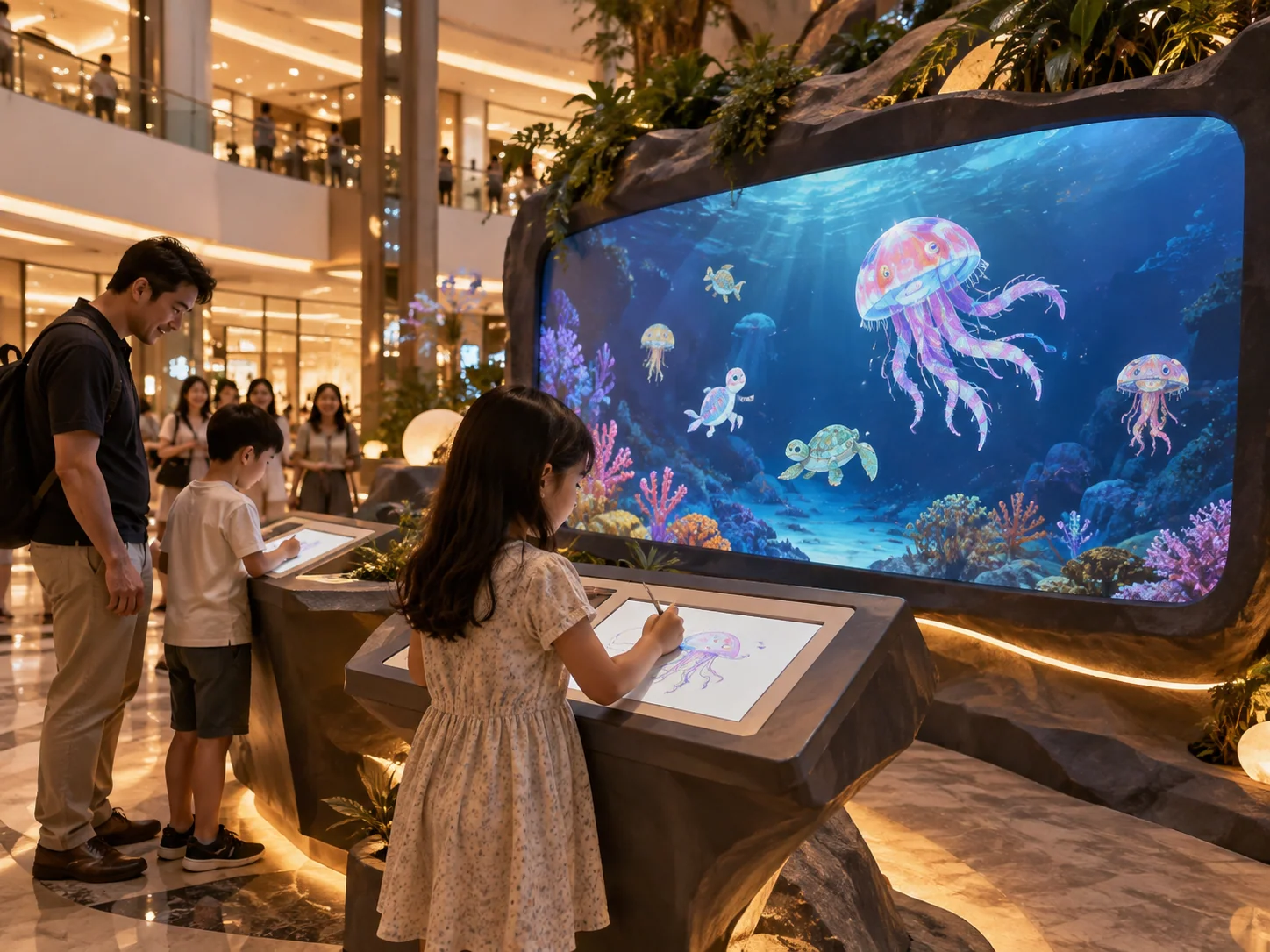 Illustrative Draw installation in Malls, showing visitors using the experience