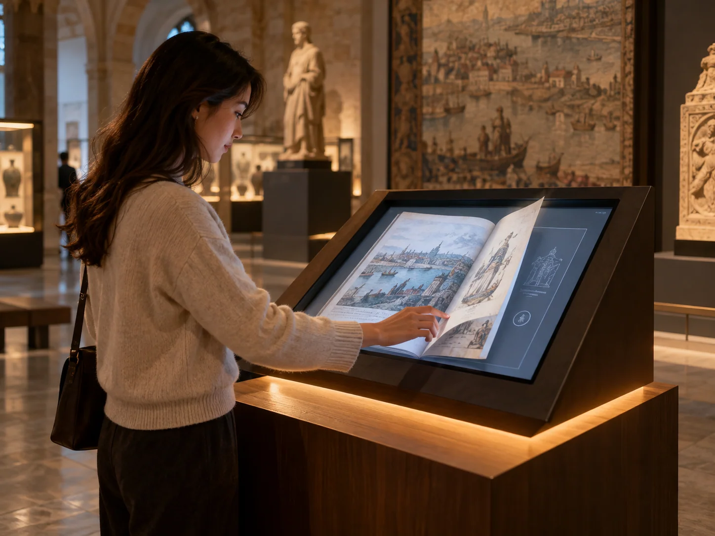 Illustrative Flipbook installation in Heritage centres, showing visitors using the experience