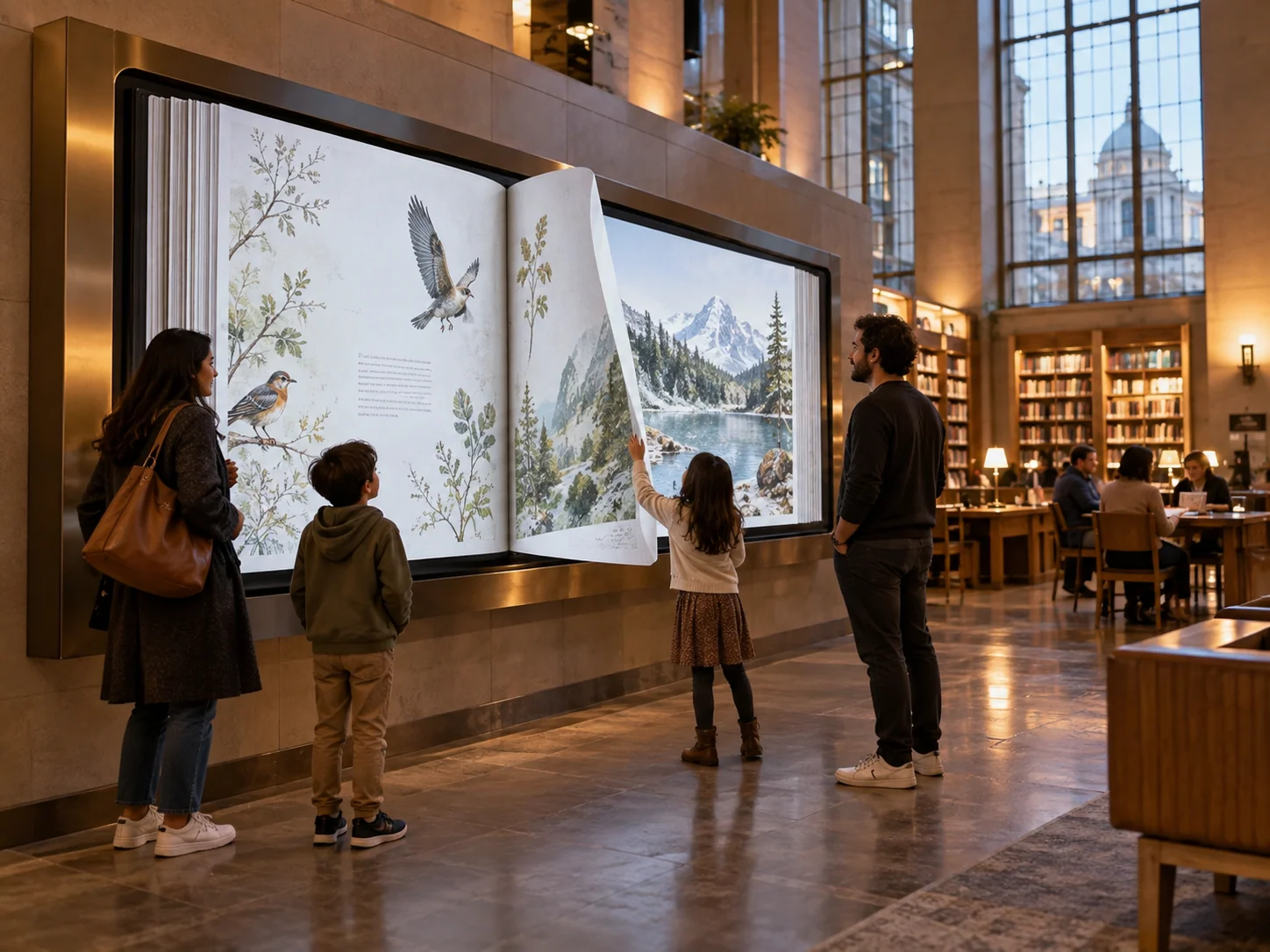 Illustrative Flipbook installation in Libraries, showing visitors using the experience