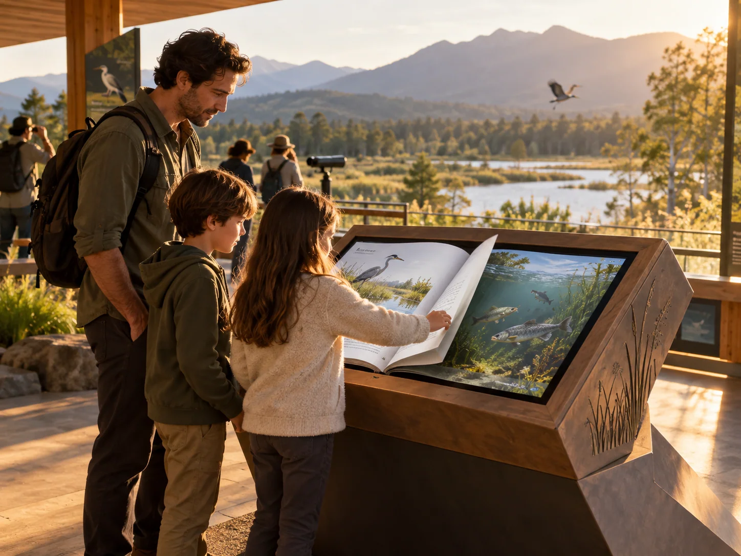 Illustrative Flipbook installation in Nature reserves, showing visitors using the experience