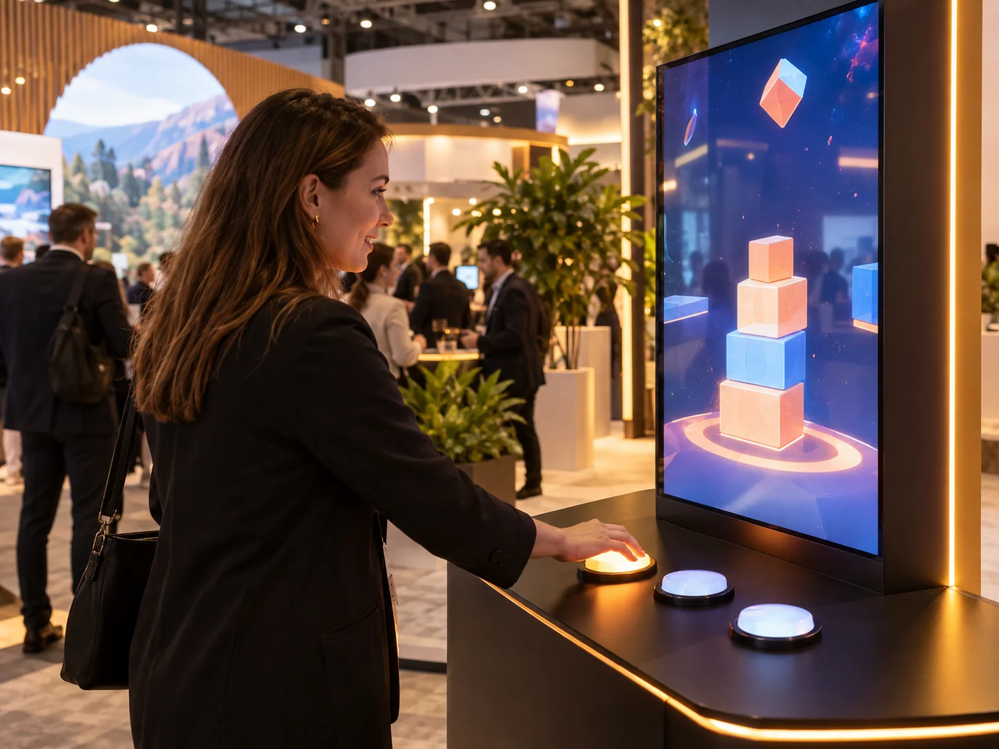 Illustrative Gamification installation in Trade shows, showing visitors using the experience