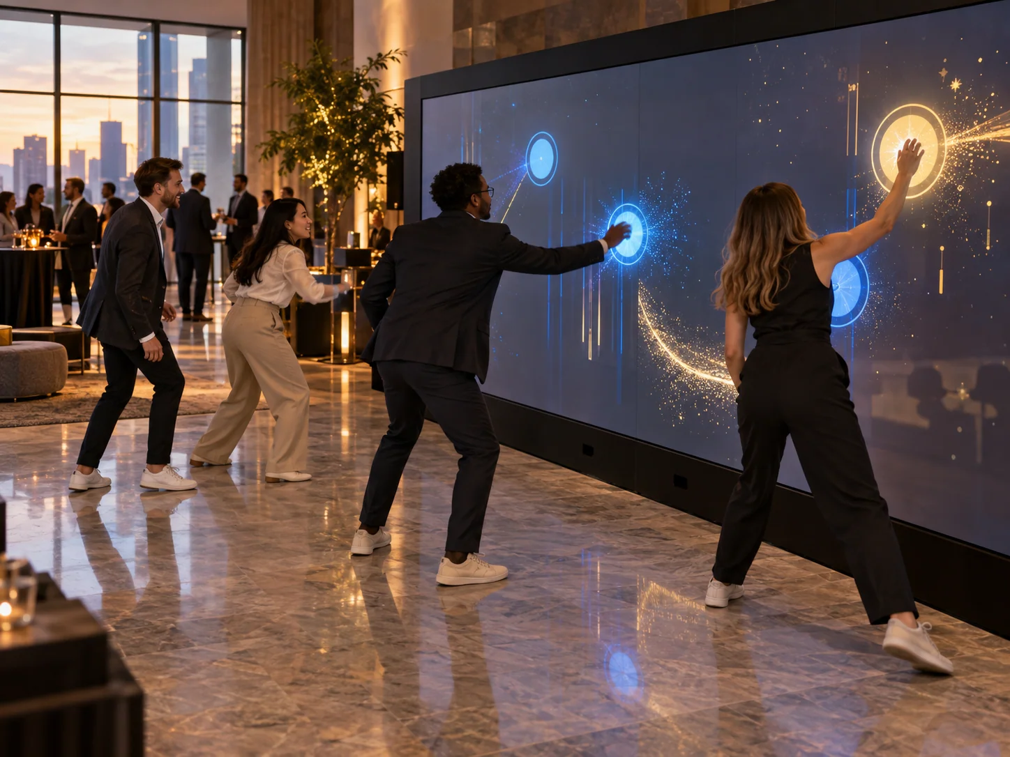 Illustrative Gamification installation in Corporate events, showing visitors using the experience