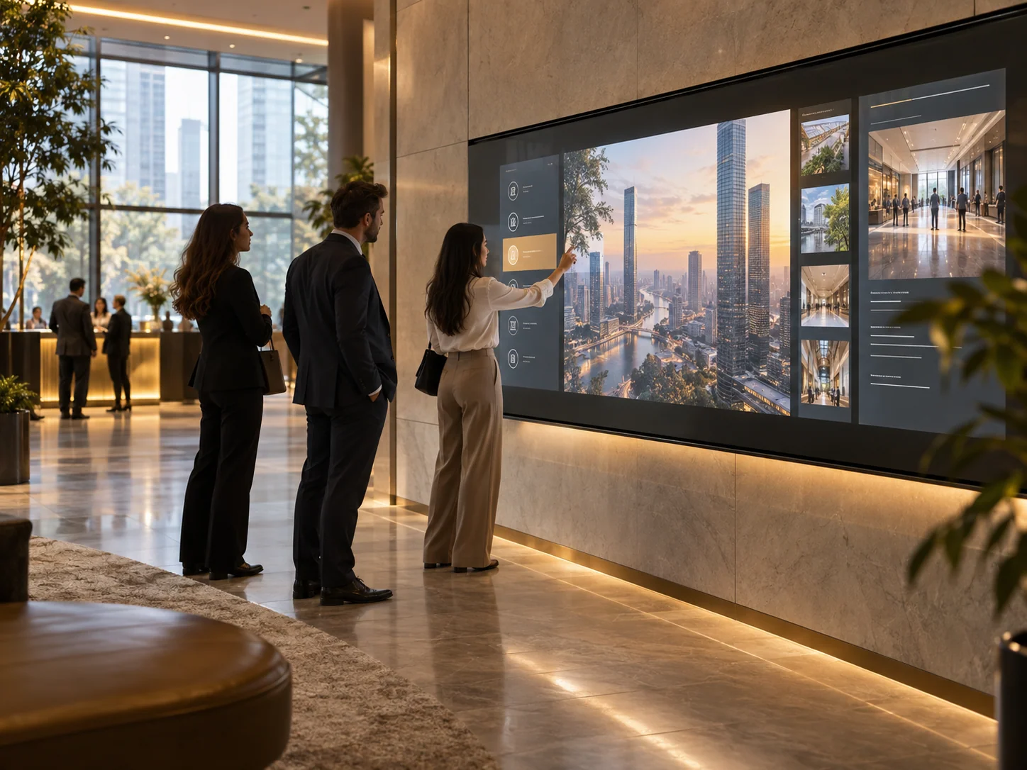 Illustrative Kiosk installation in Corporate lobbies, showing visitors using the experience