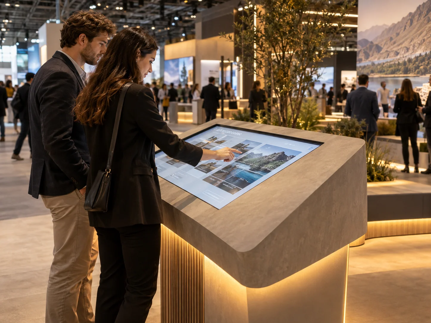 Illustrative Kiosk installation in Trade shows, showing visitors using the experience
