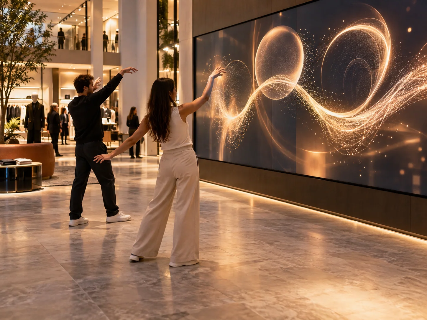 Illustrative Motion installation in Retail flagships, showing visitors using the experience