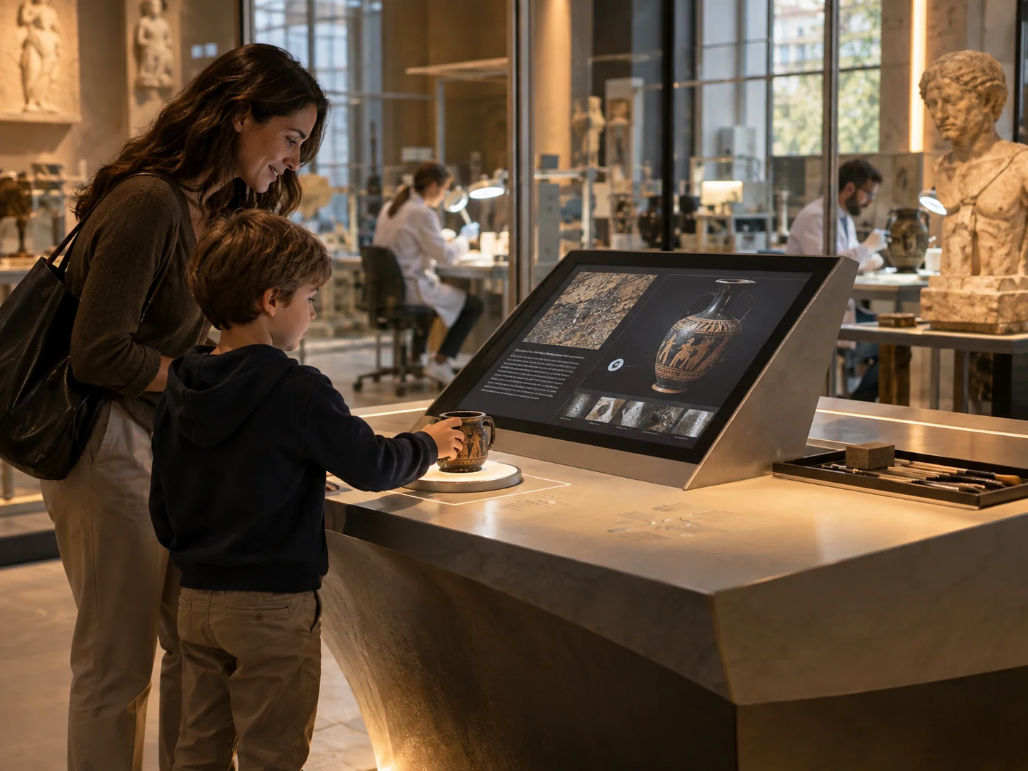 Illustrative Pick & Place installation in Restoration centres, showing visitors using the experience