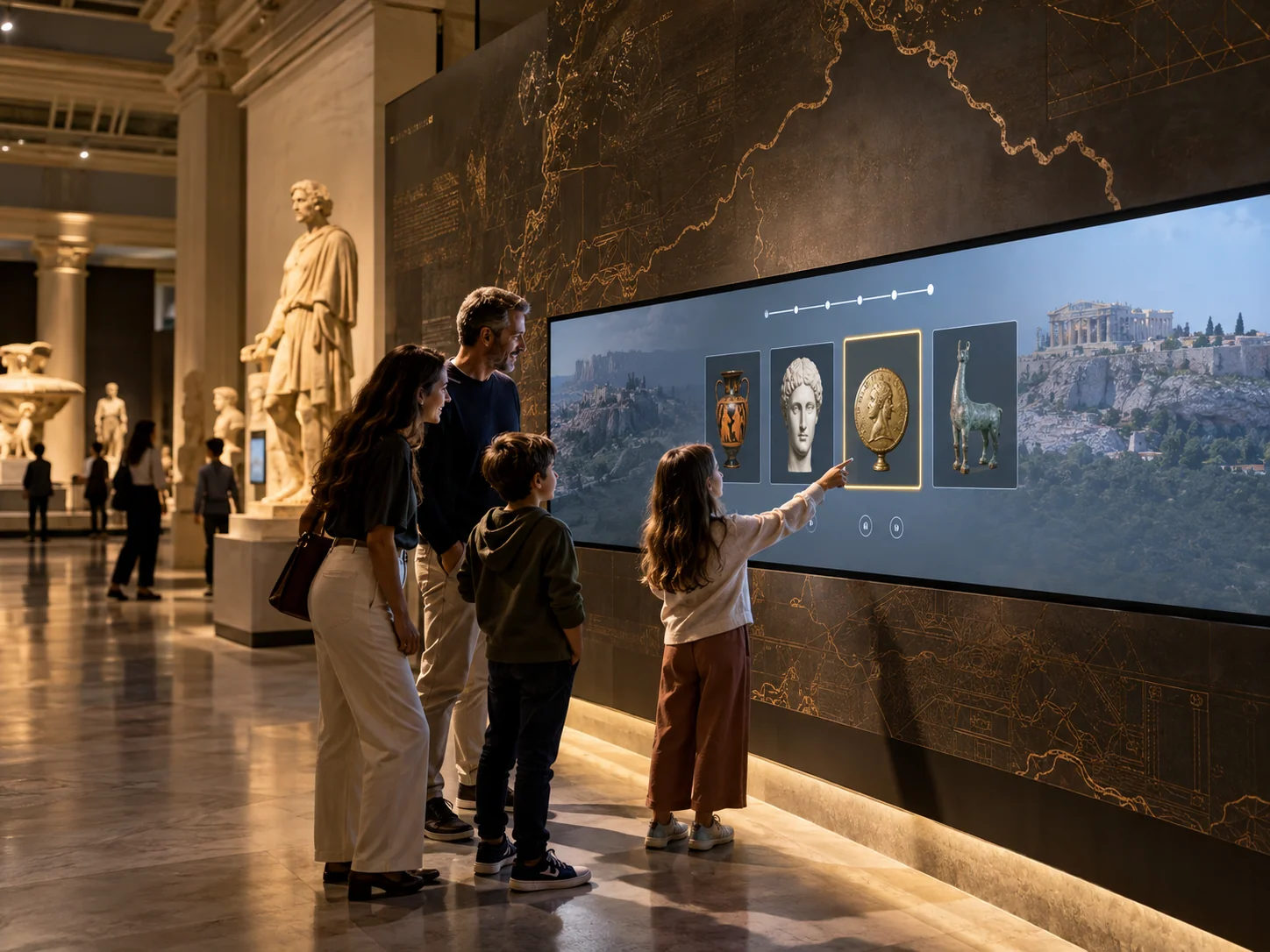 Illustrative Quiz installation in Museums, showing visitors using the experience
