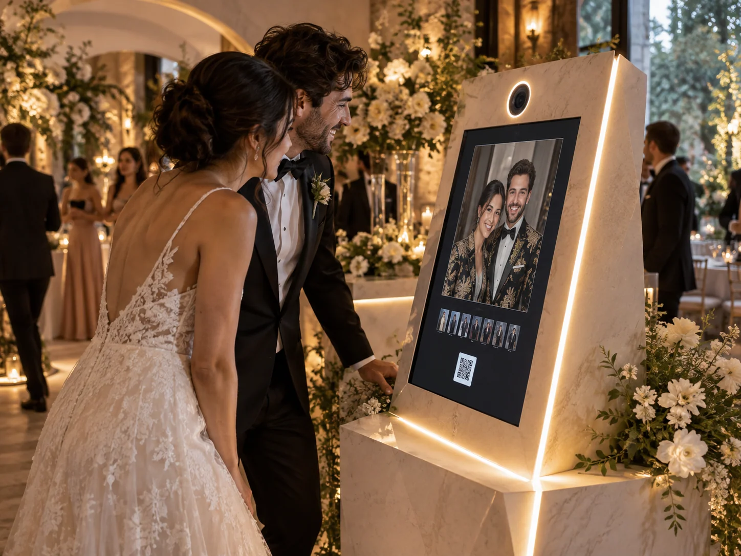 Illustrative Photobooth installation in Weddings, showing visitors using the experience