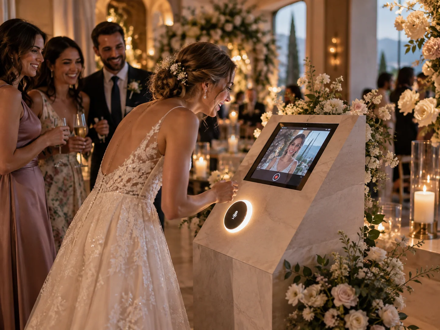 Illustrative Testimonial installation in Weddings, showing visitors using the experience